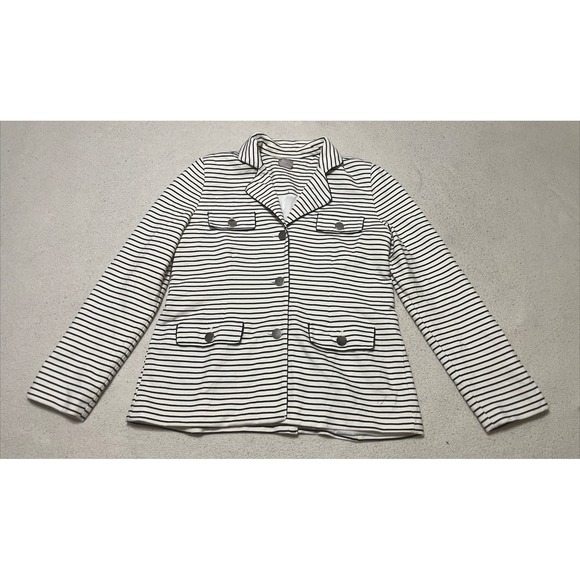 Chico's Jackets & Blazers - Chicos Jacket Women's Small 0 White Long Sleeve Striped Lined Button Up Coat 4/6